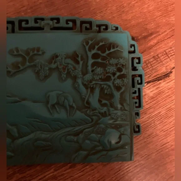 Vintage Chinese Carved Imitation Turquoise Table Screen